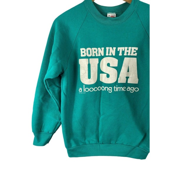 Vintage Born in the USA Sweatshirt Medium Crewneck Fruit of the Loom 80s 90s - Picture 5 of 9